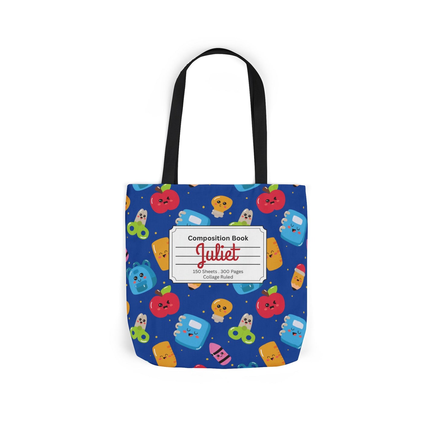 Personalized Blue Kawaii Composition Book Inspired Canvas Tote Bag with Colorful Straps, Cute School Bag, Eco-Friendly Tote, Back to School Shopping Bag, Teacher Gift Idea