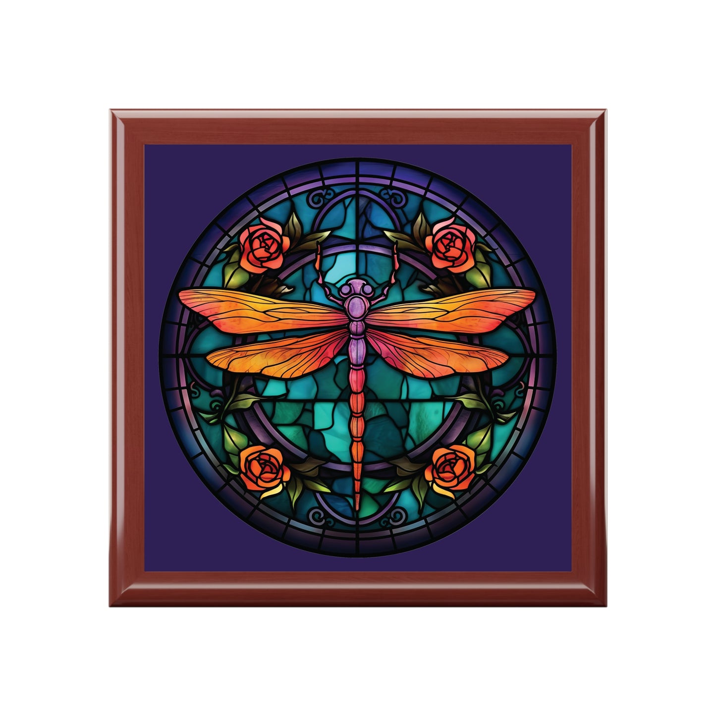 Stained Glass Dragonfly Jewelry Box — Floral Keepsake Box