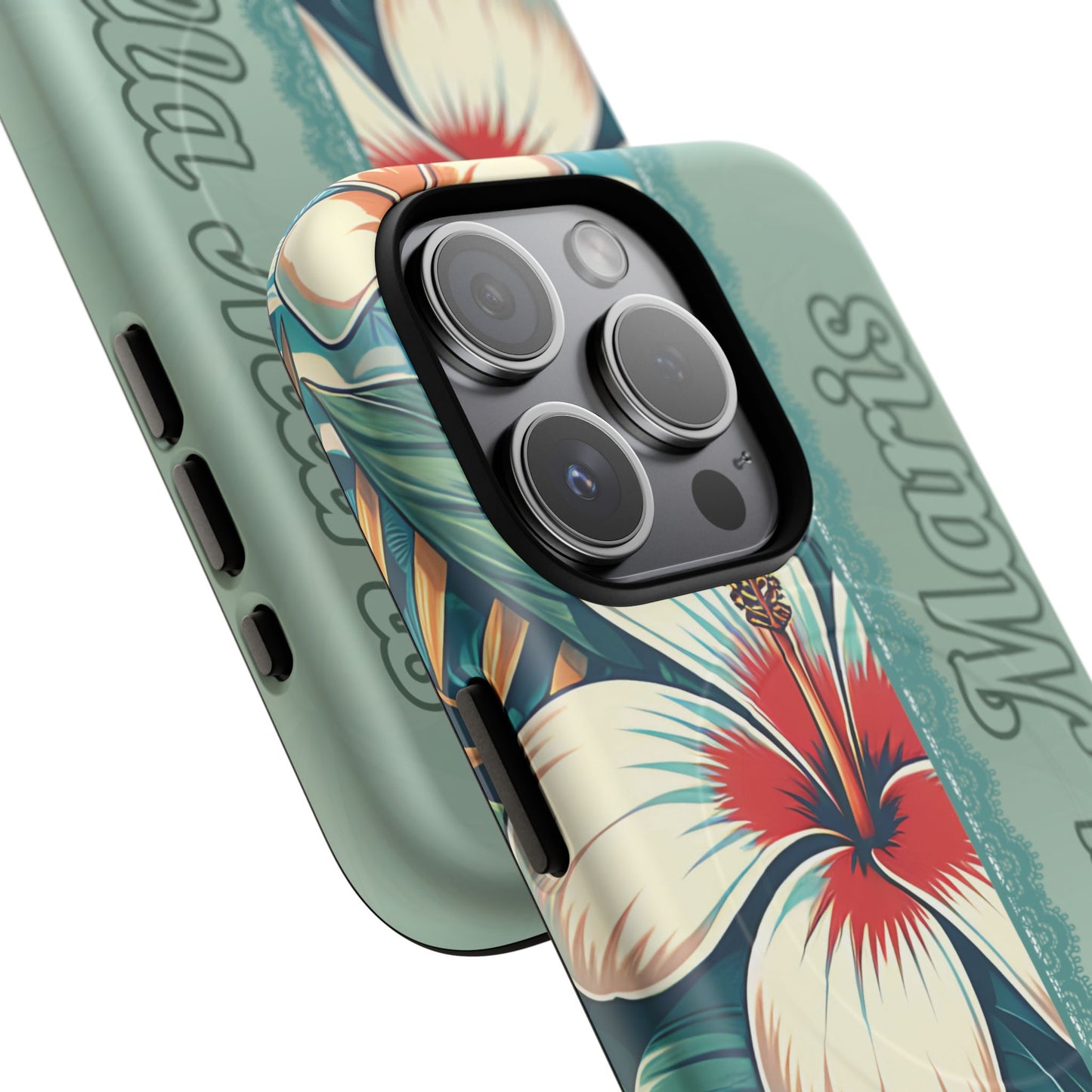 Personalized Tropical Floral Phone Case – Stylish Tough Magnetic Cases for iPhone, Customizable with Names, Perfect Gift for Nature Lovers