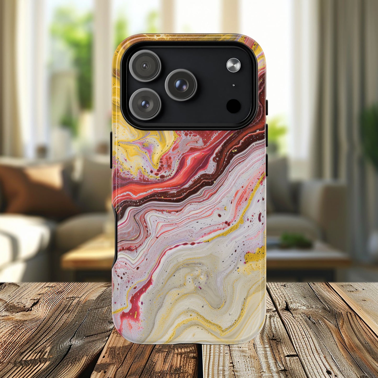Colorful Red Marble iPhone Case, Tough Magnetic Cases, Stylish iPhone Protection, Unique Gift for iPhone Lovers, iPhone Accessories