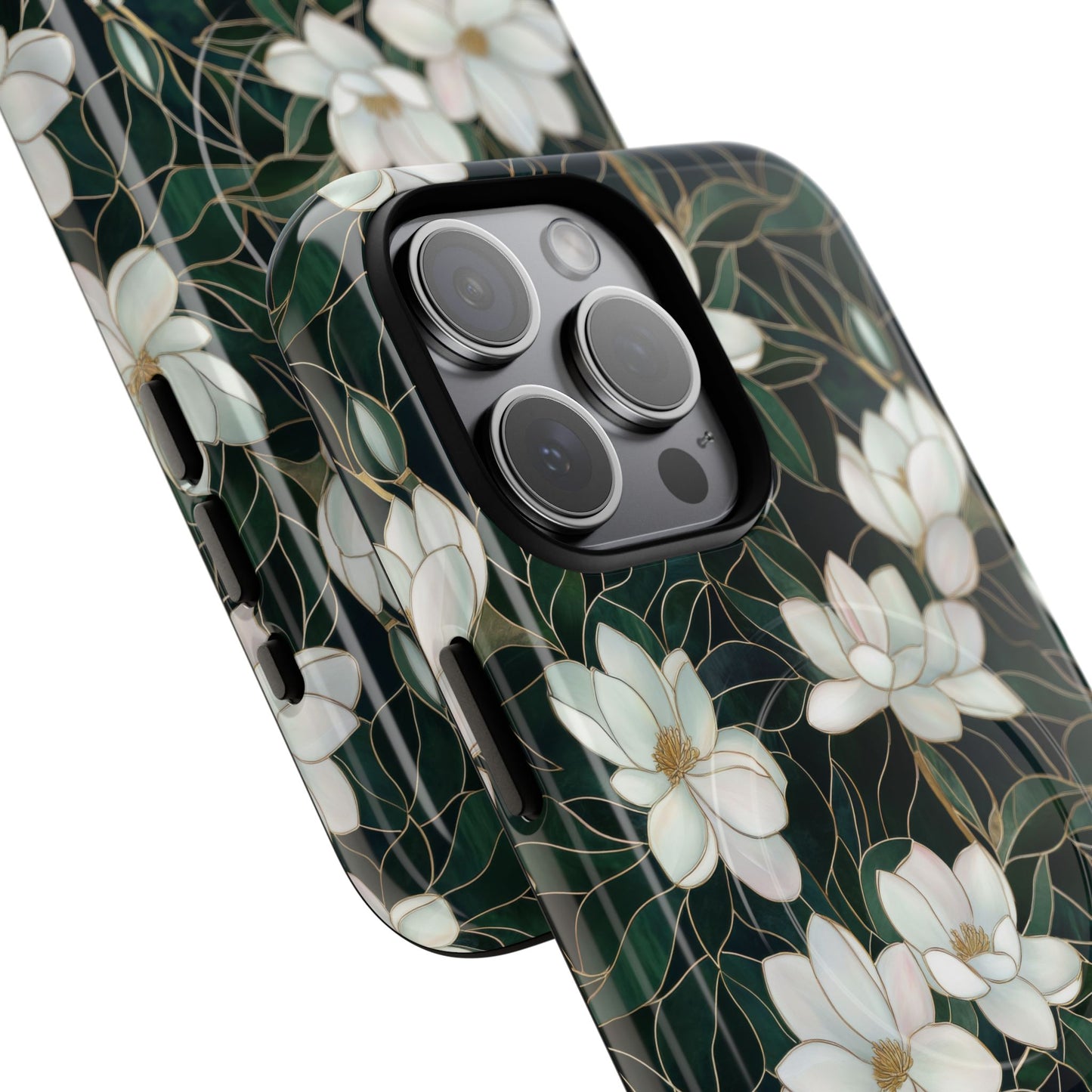 Midnight Magnolia Tough iPhone Magnetic Case, Stylish Stained Glass iPhone Protection, Nature Lover Gift, Spring Vibes