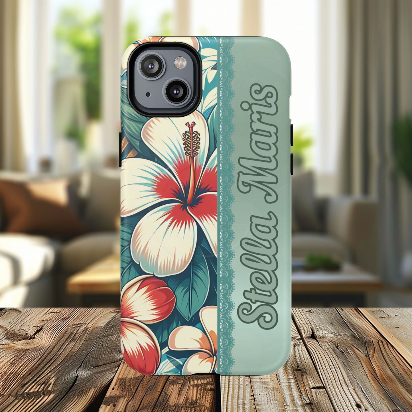 Personalized Tropical Floral Phone Case – Stylish Tough Magnetic Cases for iPhone, Customizable with Names, Perfect Gift for Nature Lovers