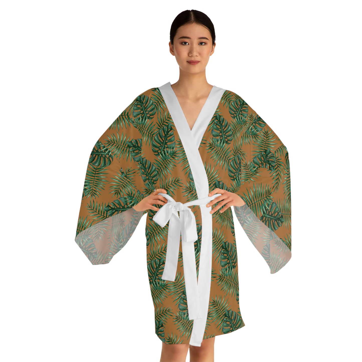 Brown Tropical Bliss Serenity Kimono Robe (AOP)