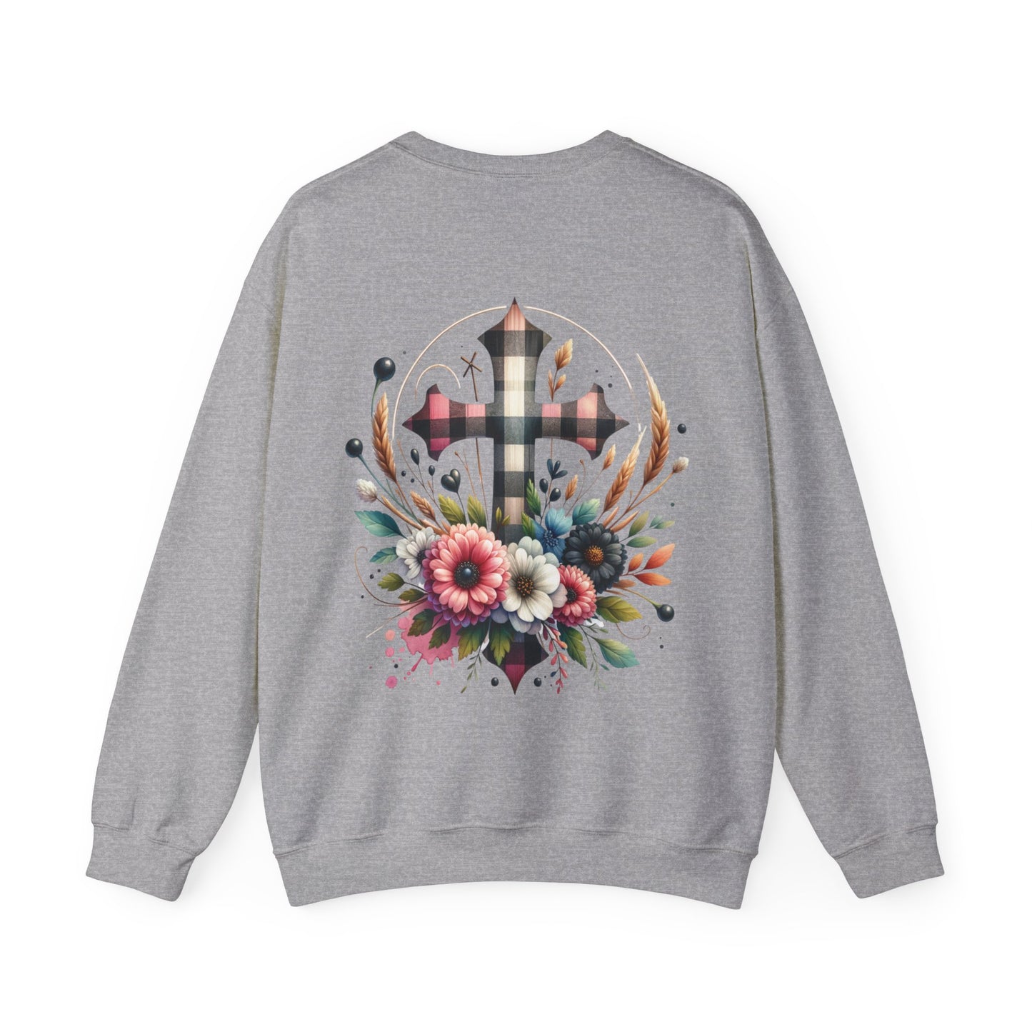 Faith and Floral Cross Unisex Heavy Gildan Blend™ Crewneck Sweatshirt.