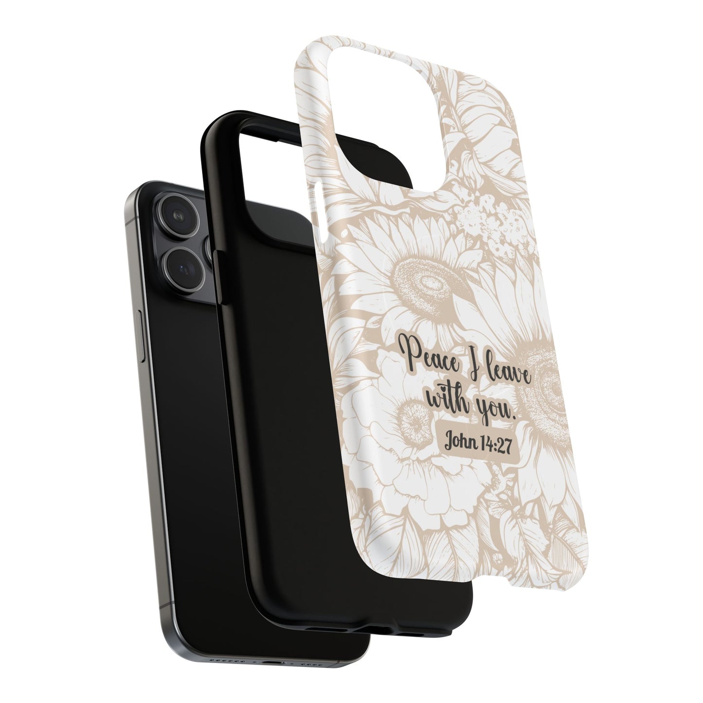 Peace I Leave with You John 14:27,Tough iPhone Magnetic MagSafe® Case Scripture, Sunflower Bible Verse,  iPhone® 13,  14, iPhone 15, iPhone 16, 17, Pro, Pro Max, Plus Cases.