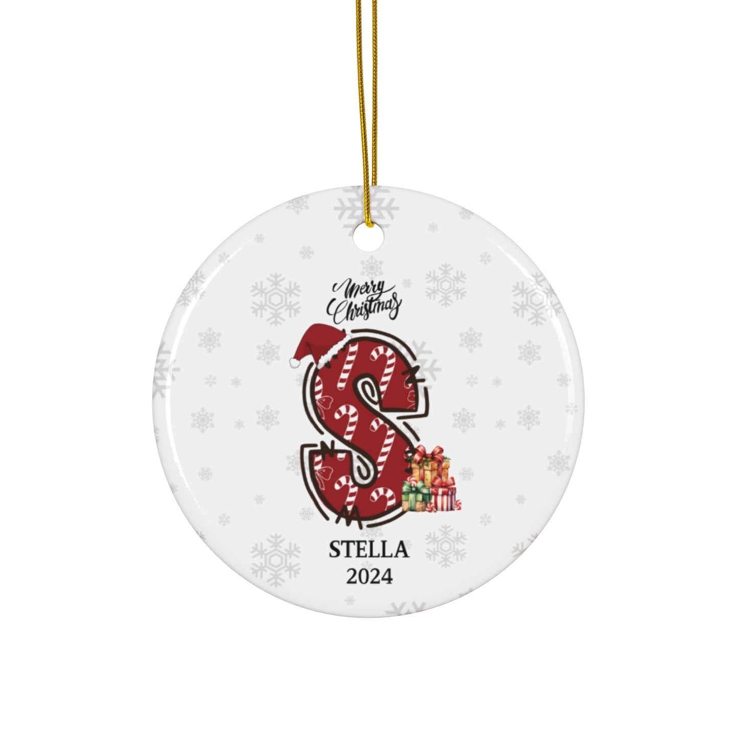 Personalized Candy Cane ''S'' Ceramic Ornament, 3 Shapes