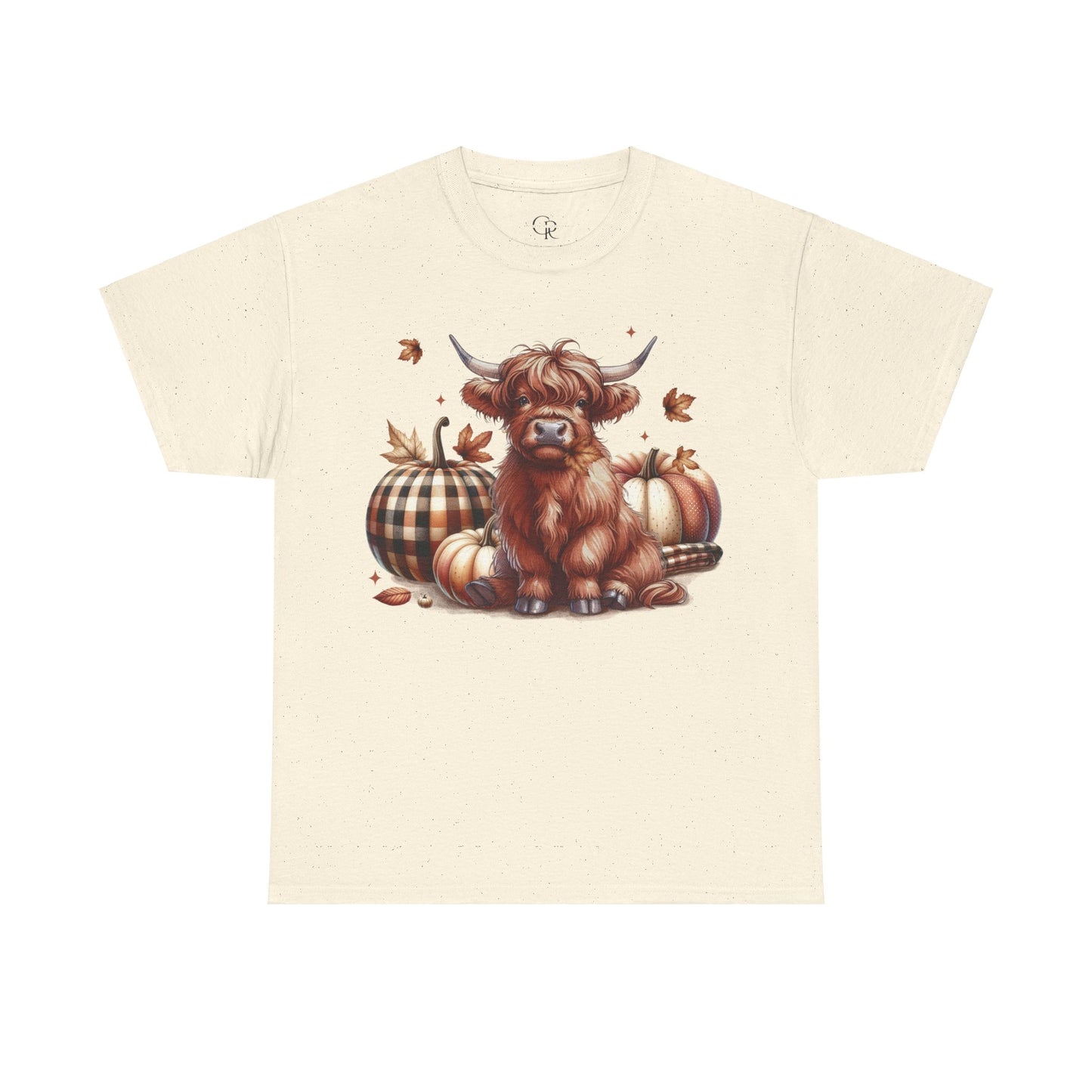 Autumn Highland Cow Charm Unisex Heavy Cotton Tee