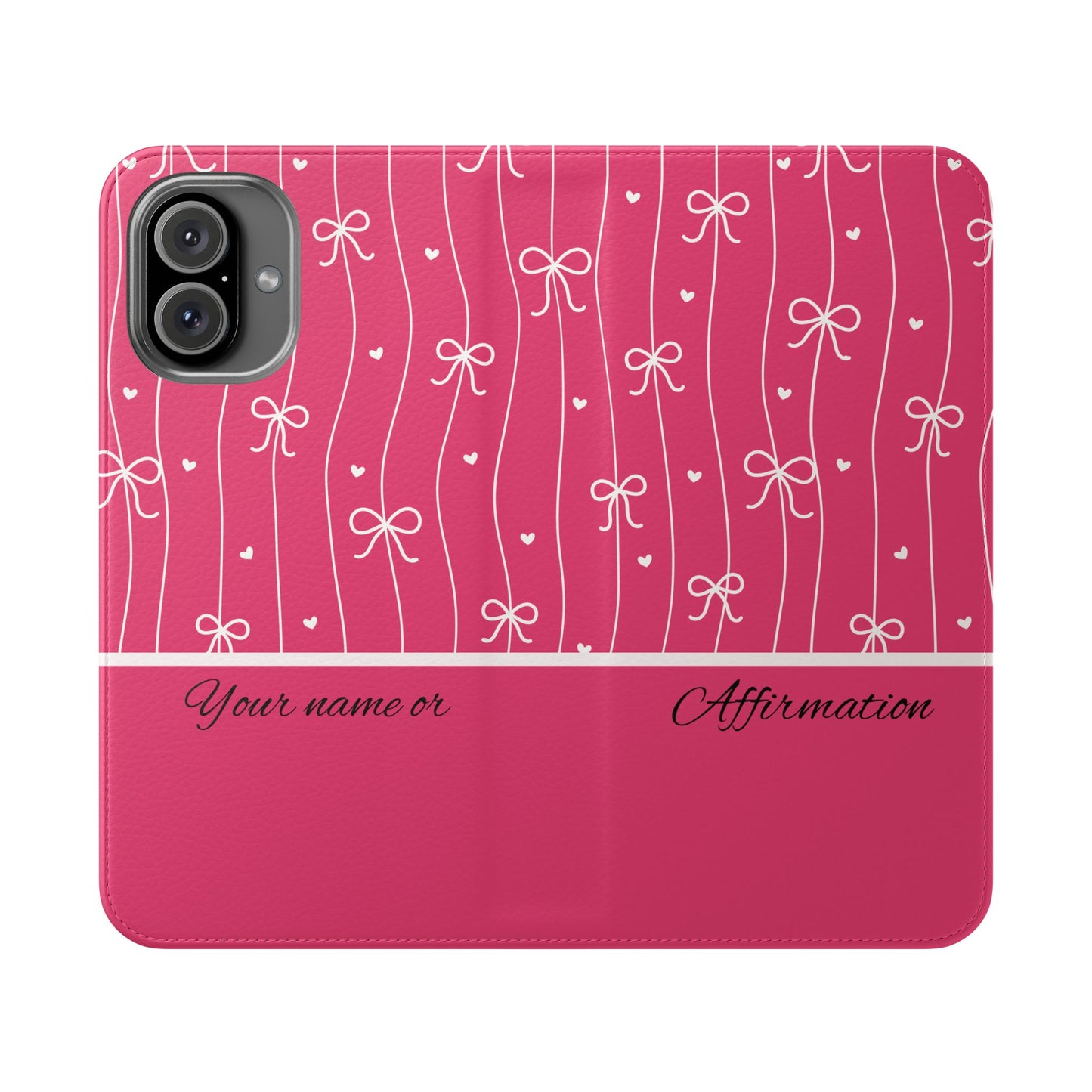 Personalized Pink Bow Coquette Flip iPhone and Samsumg Case — Custom Name or Affirmation Wallet Cover