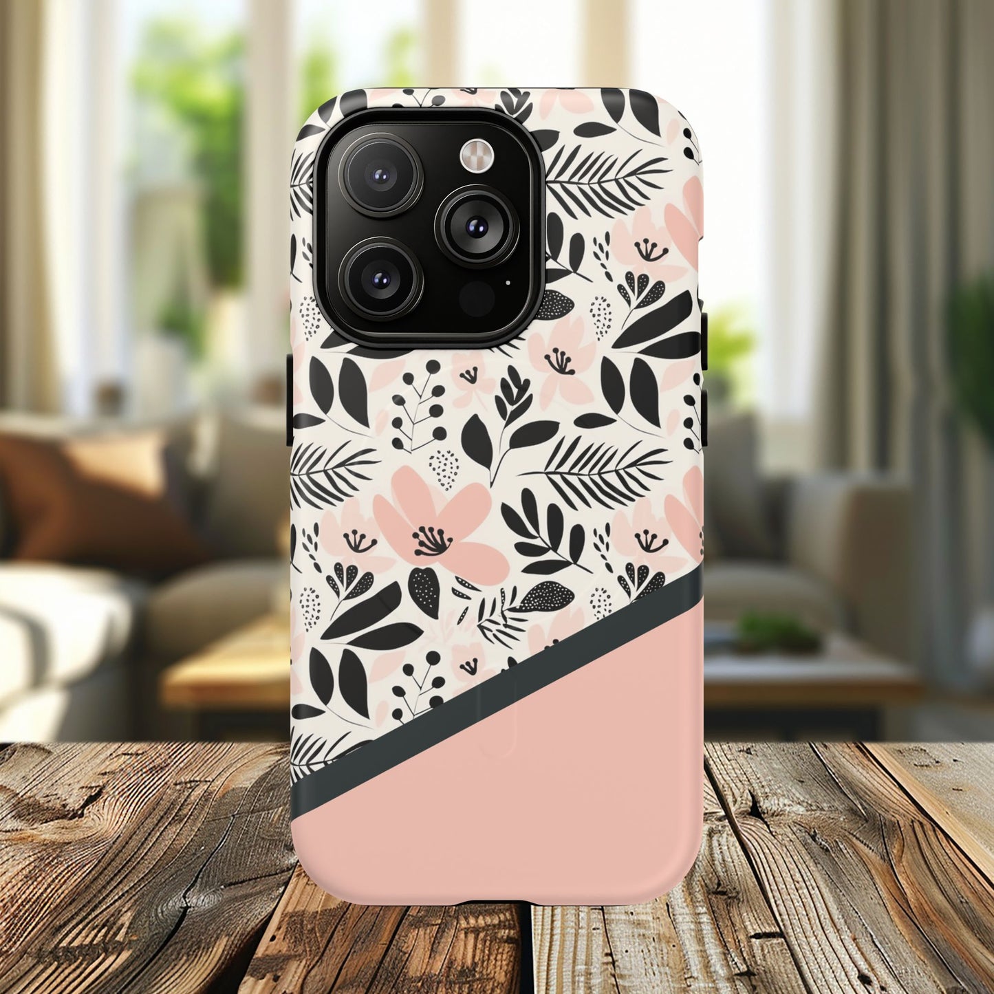 Personalized Floral Blush Garden Whisper Tough Magnetic MagSafe® iPhone® 13, 14, 15, 16, 17, Pro, Pro Max, Plus Cases (Custom Name).