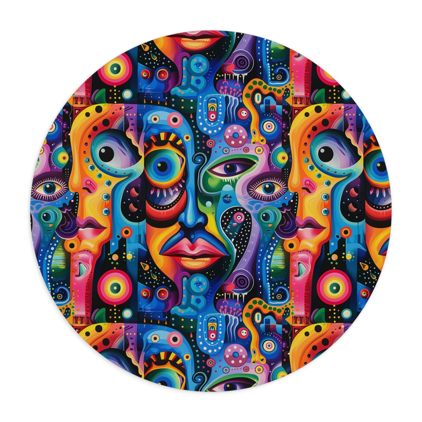 Psychedelic Visions Colorful Abstract Faces Mouse Pad - Artistic Desk Accessory