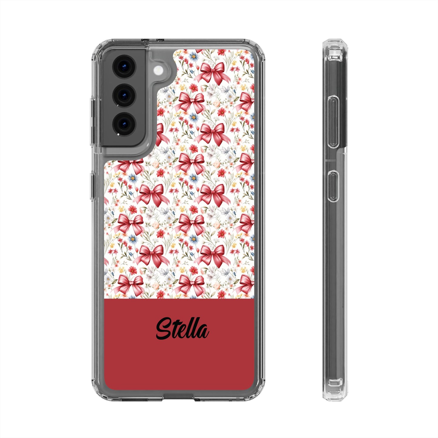 Personalized Rosette Coquette Floral Bow Clear iPhone, Samsung Cases — Custom Name Phone Cover