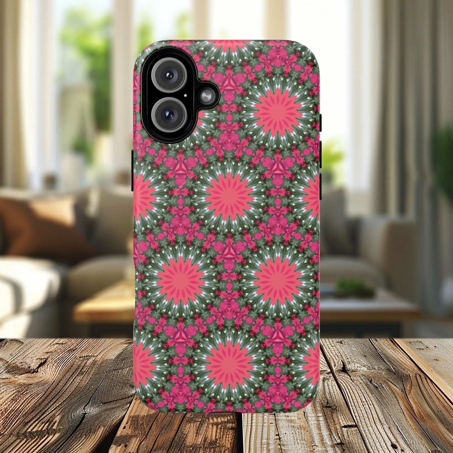 Floral KaleidoBloom iPhone Case, Tough Magnetic Cases, Floral iPhone Cover, Stylish Tech Accessory, Durable Design, Vibrant Gift Idea