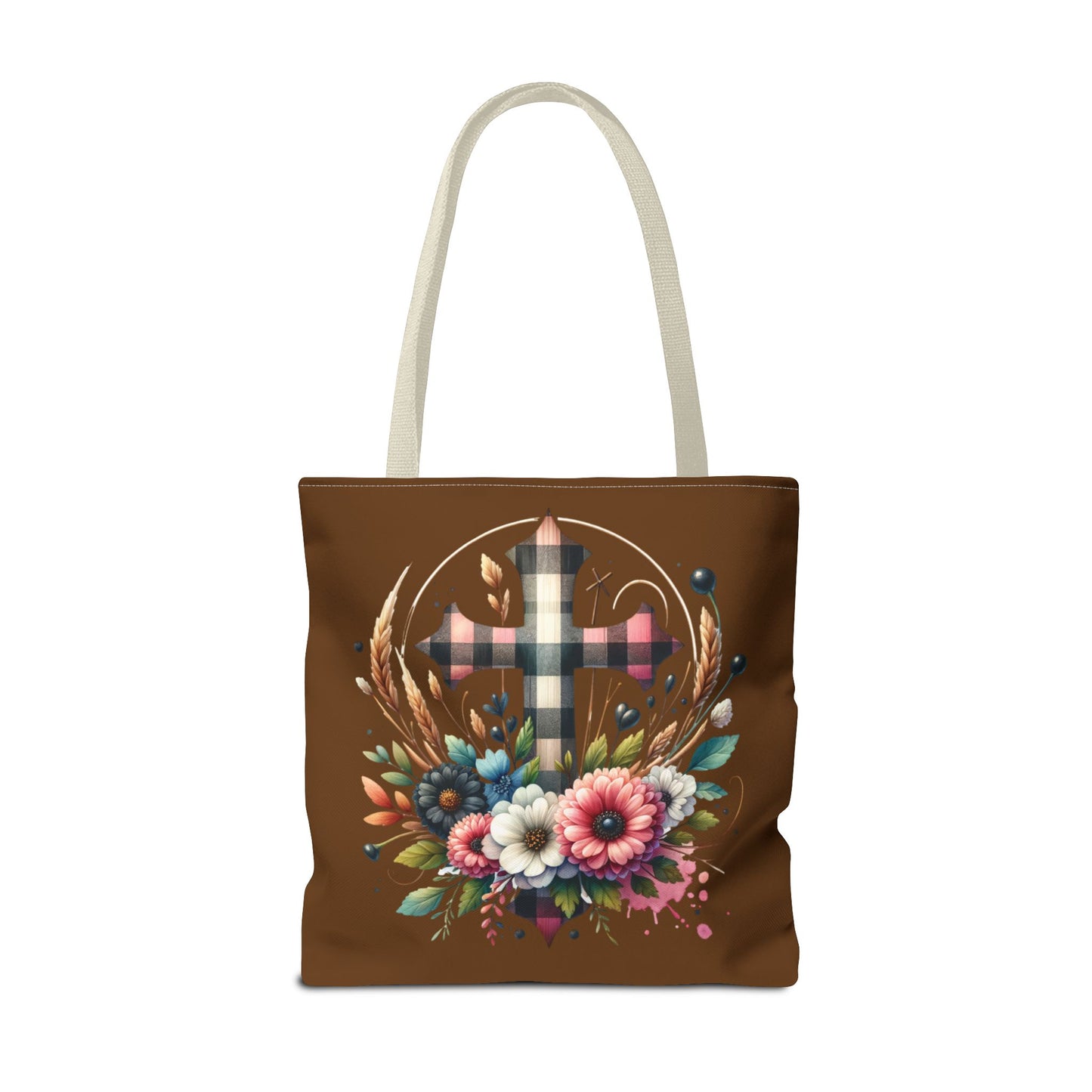 Faith and Floral Cross Heart Tote Bag