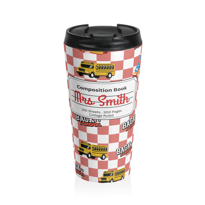 Customizable Red SchoolYard Chic Composition Book Inspired Travel Mug, Personalized Gift for Teachers, Back to School Drinkware, Christmas Present, Stylish Coffee Cup