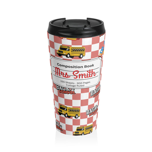 Customizable Red SchoolYard Chic Composition Book Inspired Travel Mug, Personalized Gift for Teachers, Back to School Drinkware, Christmas Present, Stylish Coffee Cup