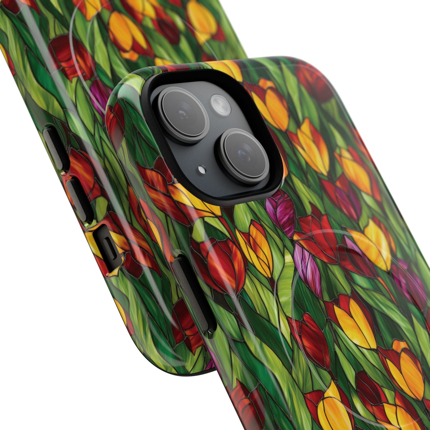 Floral Luminous Whirl Tough Magnetic iPhone Case, Stylish Protection for Everyday Life, Gift for Flower Lovers, Unique iPhone Accessory, Stained Glass iPhone Protection.