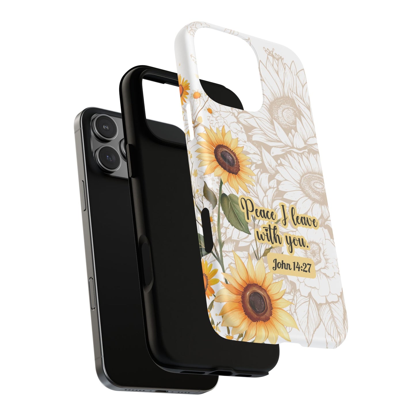 Peace I Leave with You John 14:27,  Inspirational Gift, Tough iPhone Magnetic Case  Scripture, Sunflower Bible Verse, MagSafe® iPhone® Tough Case, iPhone 14, iPhone 15, iPhone 16, Pro, Pro Max, Plus