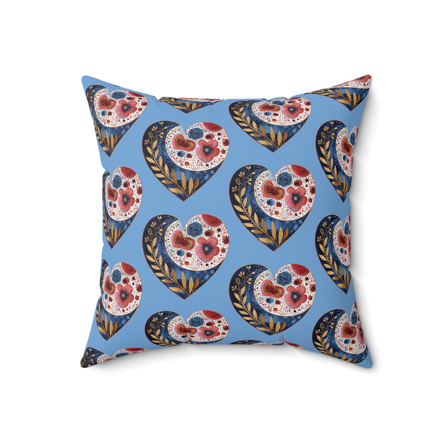 Light Blue Floral Heart Spun Polyester Square Pillow