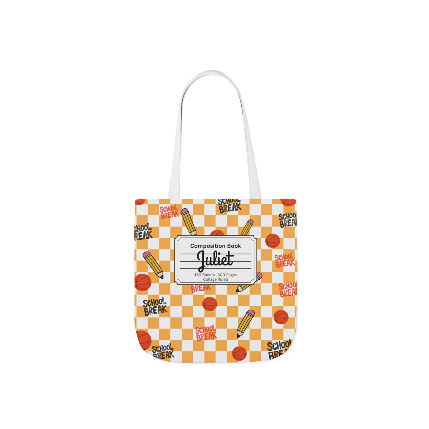 Personalized Orange Schoolyard Chic Composition Book Inspired Canvas Tote Bag with Colorful Straps, Cute School Bag, Eco-Friendly Tote, Back to School Shopping Bag, Teacher Gift Idea