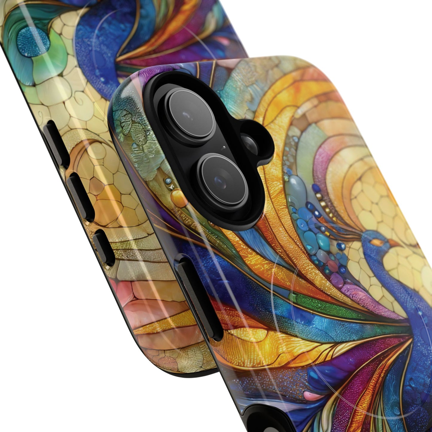 Mosaic Peacock Feathers Magnetic Phone Case, Tough Phone Shell, Vibrant Art Case, Gift for Her, Unique Phone Accessory, Wildlife Lover's Gift, Stained Glass Case.
