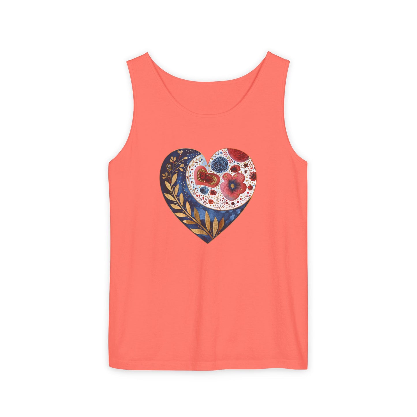 Floral Hearts Unisex Garment-Dyed Tank Top