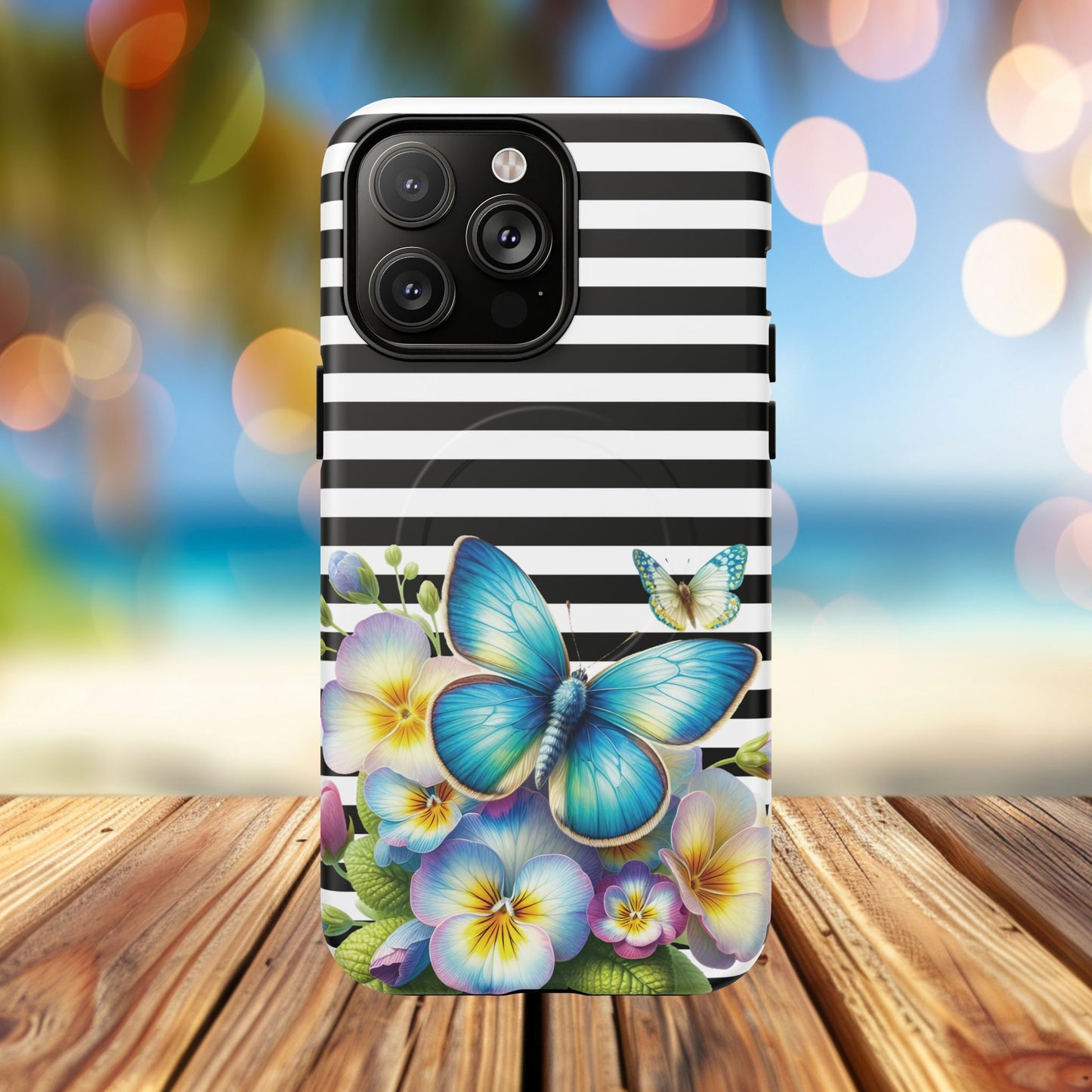 Pansy Parade Tough iPhone Magnetic Cases, Floral Tough Case, Striped iPhone Magnetic Cover, Phone Accessory, Gift for Nature Lovers