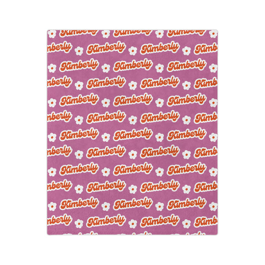 Personalized Name Velveteen Microfiber Blanket — Black Patterned Name Script Cozy Throw