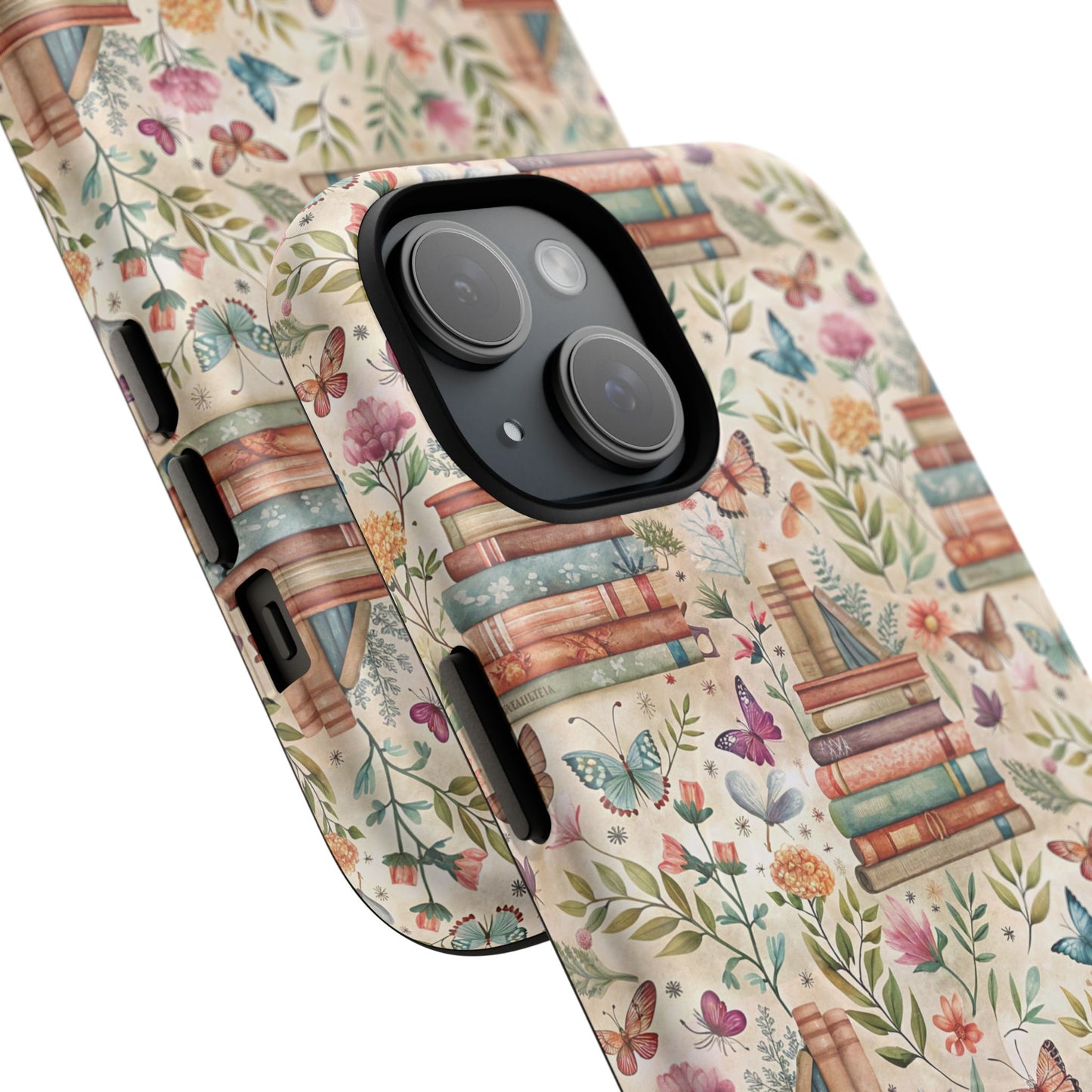 Colorful Bookworm Tough Magnetic iPhone Case,  Floral Butterfly Print, Gift for Readers, Tough IPhone Protective Cover, Bookish iPhone Case.