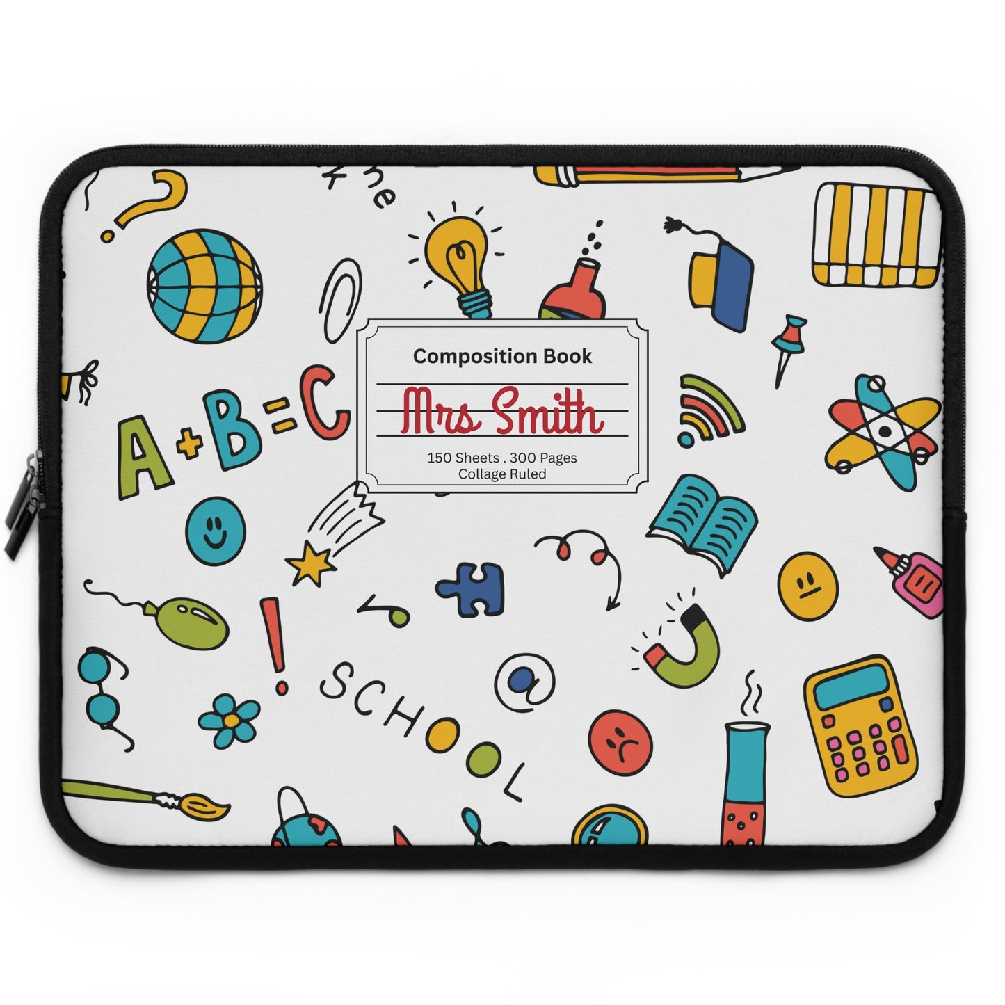 Personalized Classroom Couture Laptop Sleeve with Composition Book Inspired Design, Customizable Tech Case, School Supplies, Gift for Students, College Essentials, Back to School