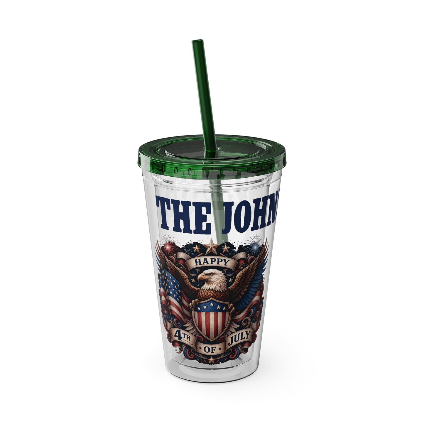 Patriotic Eagle 16oz Tumbler with Straw — "Happy 4th of July" USA Design