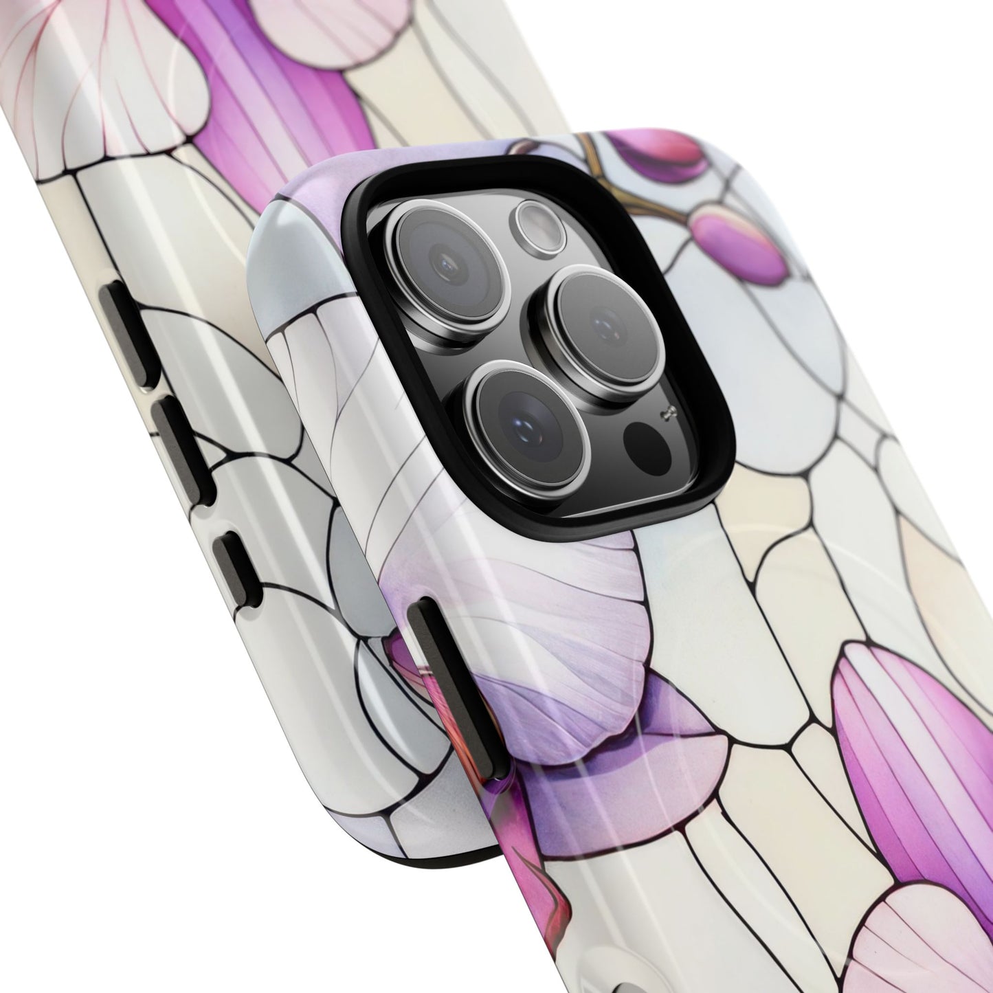 Orchid Grace Tough iPhone Magnetic Case, Protective iPhone Cover, Trendy Stained Glass Design, Floral Gift, Unique iPhone Accessory, Durable iPhone Case