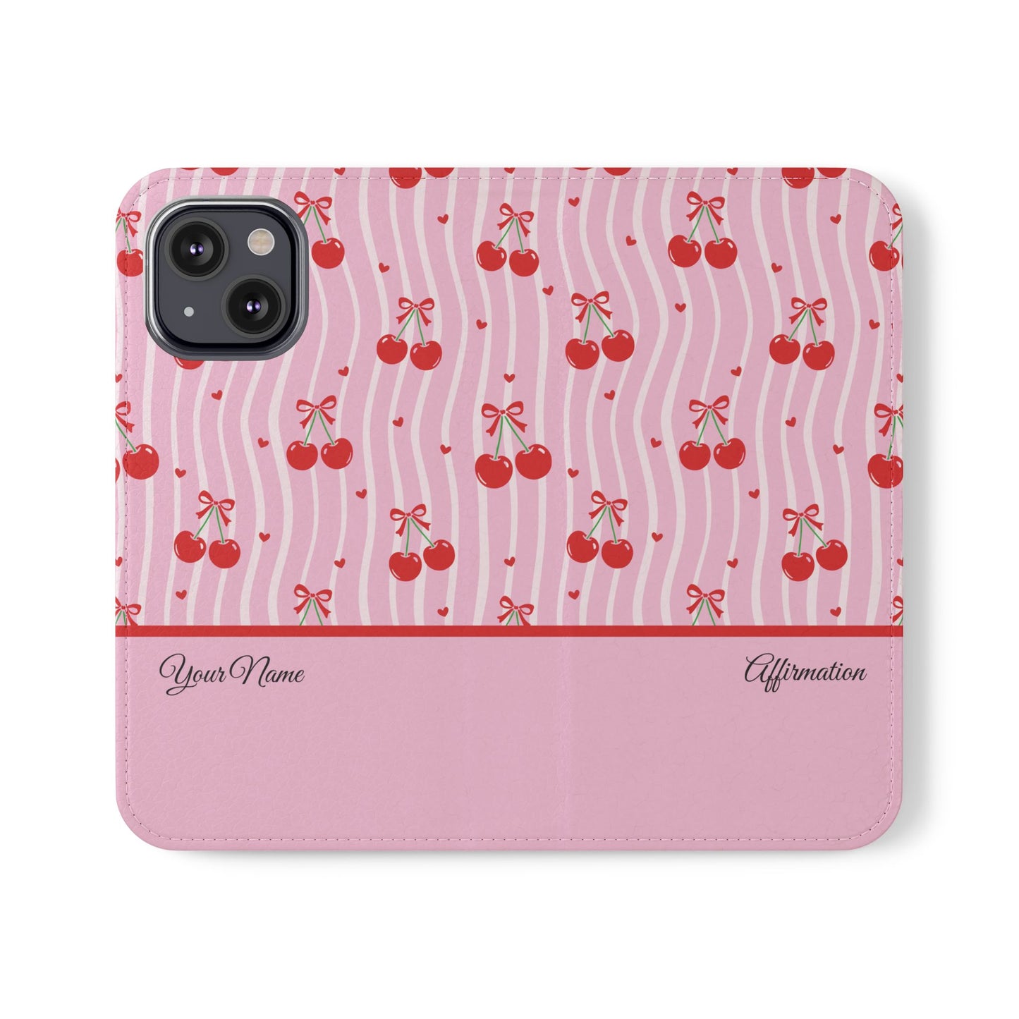 Personalized Cherry Blossom Dreams Flip iPhone and Samsung Cases — Wallet Folio with Name & Affirmation.