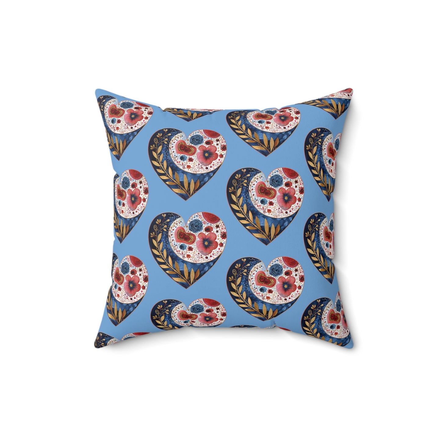 Light Blue Floral Heart Spun Polyester Square Pillow