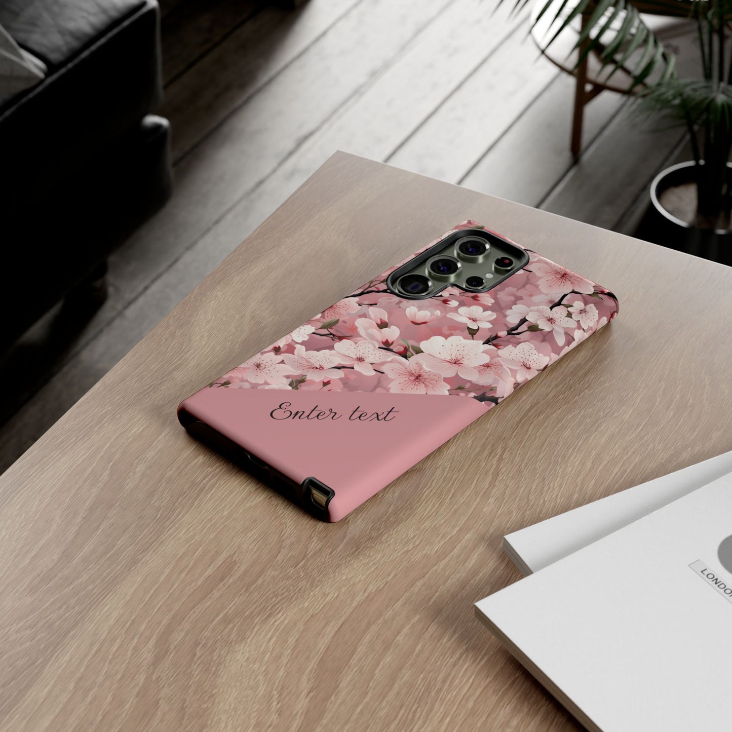 Personalized Cherry Blossom Tough Phone Case — Pink Floral Protective Case for Samsung & Google