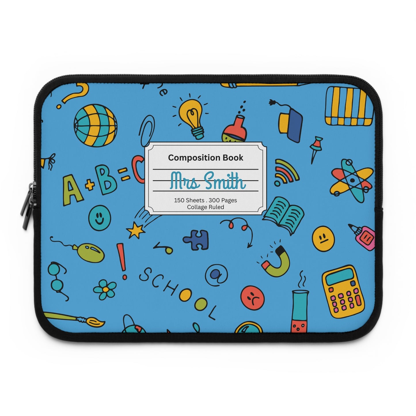 Personalized Classroom Couture Laptop Sleeve with Composition Book Inspired Design, Customizable Tech Case, School Supplies, Gift for Students, College Essentials, Back to School