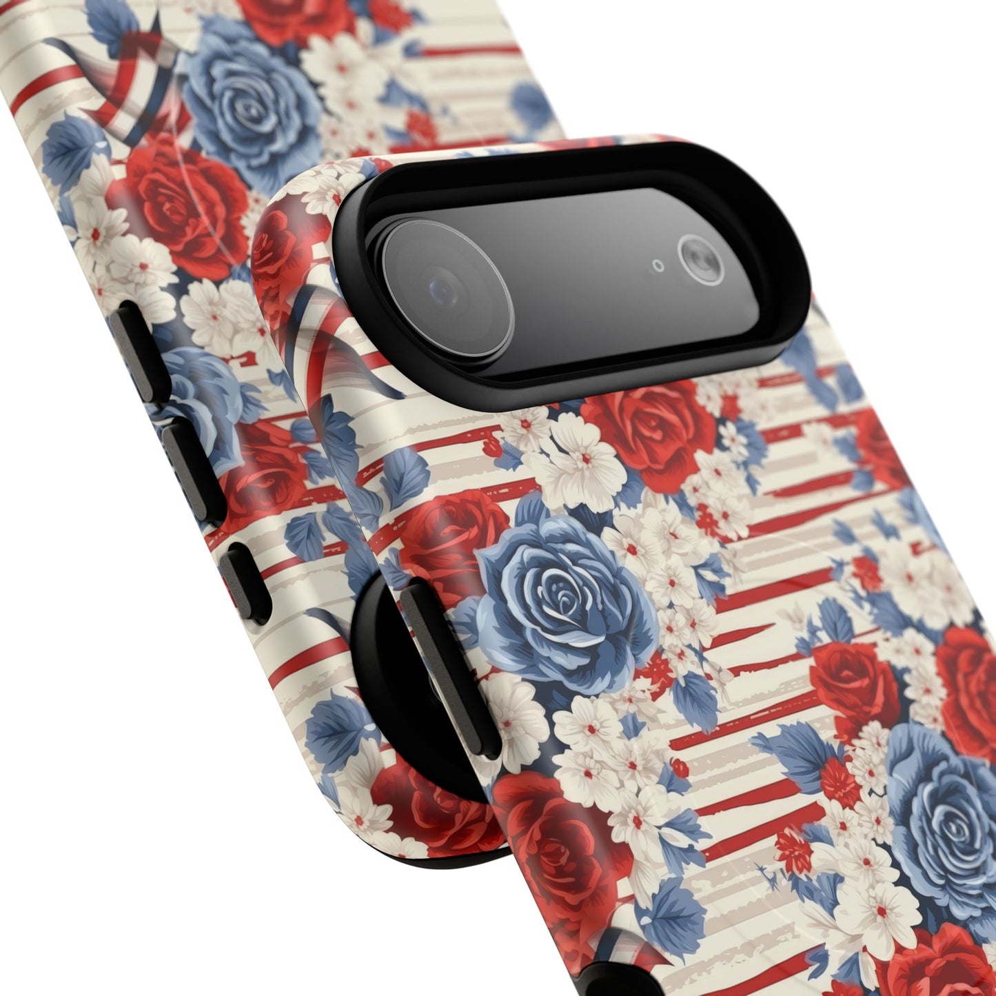 Floral Freedom Tough iPhone Magnetic Case, Red Blue Flower Design,  iPhone MagSafe® compatibility Cover, Best Gift for Her, Holiday Present