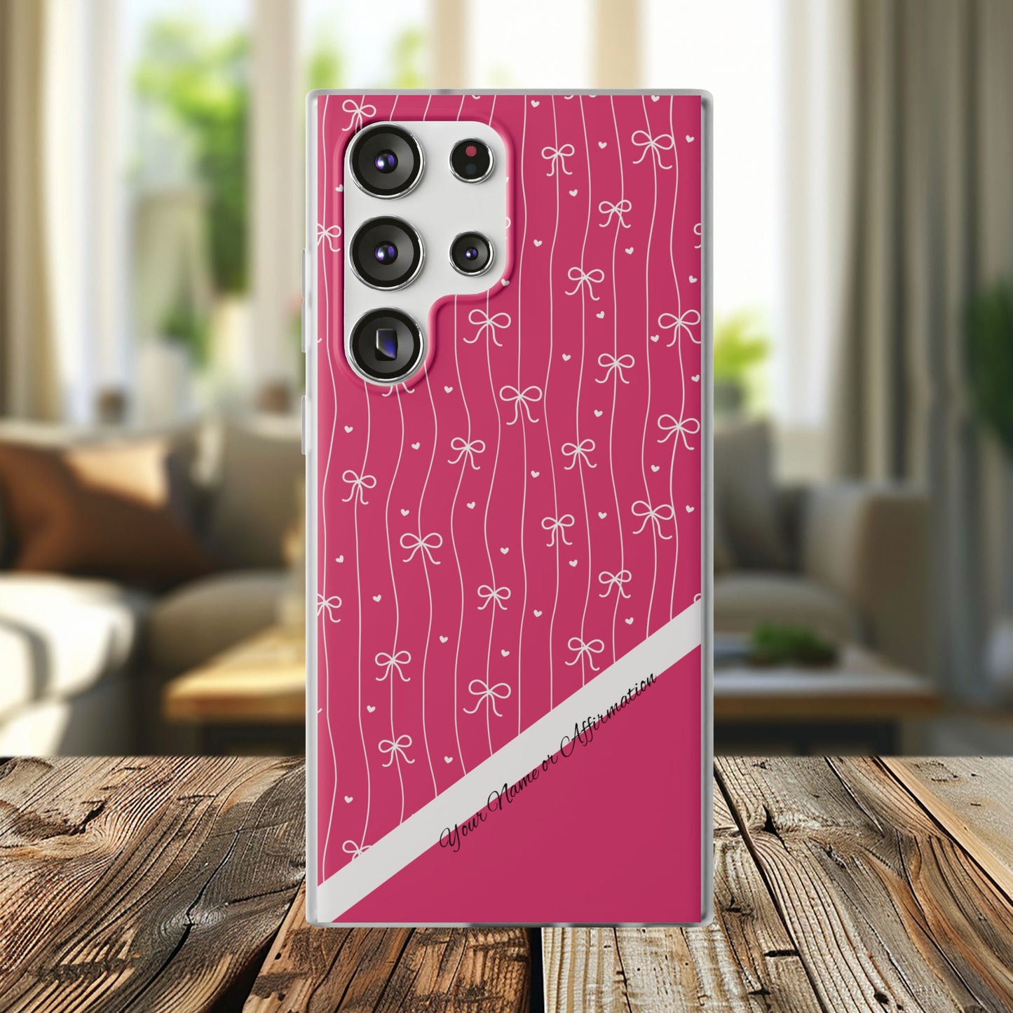 Personalized Pink Bow Coquette Slim Flexi iPhone and Samsung Cases — Custom Name or Affirmation