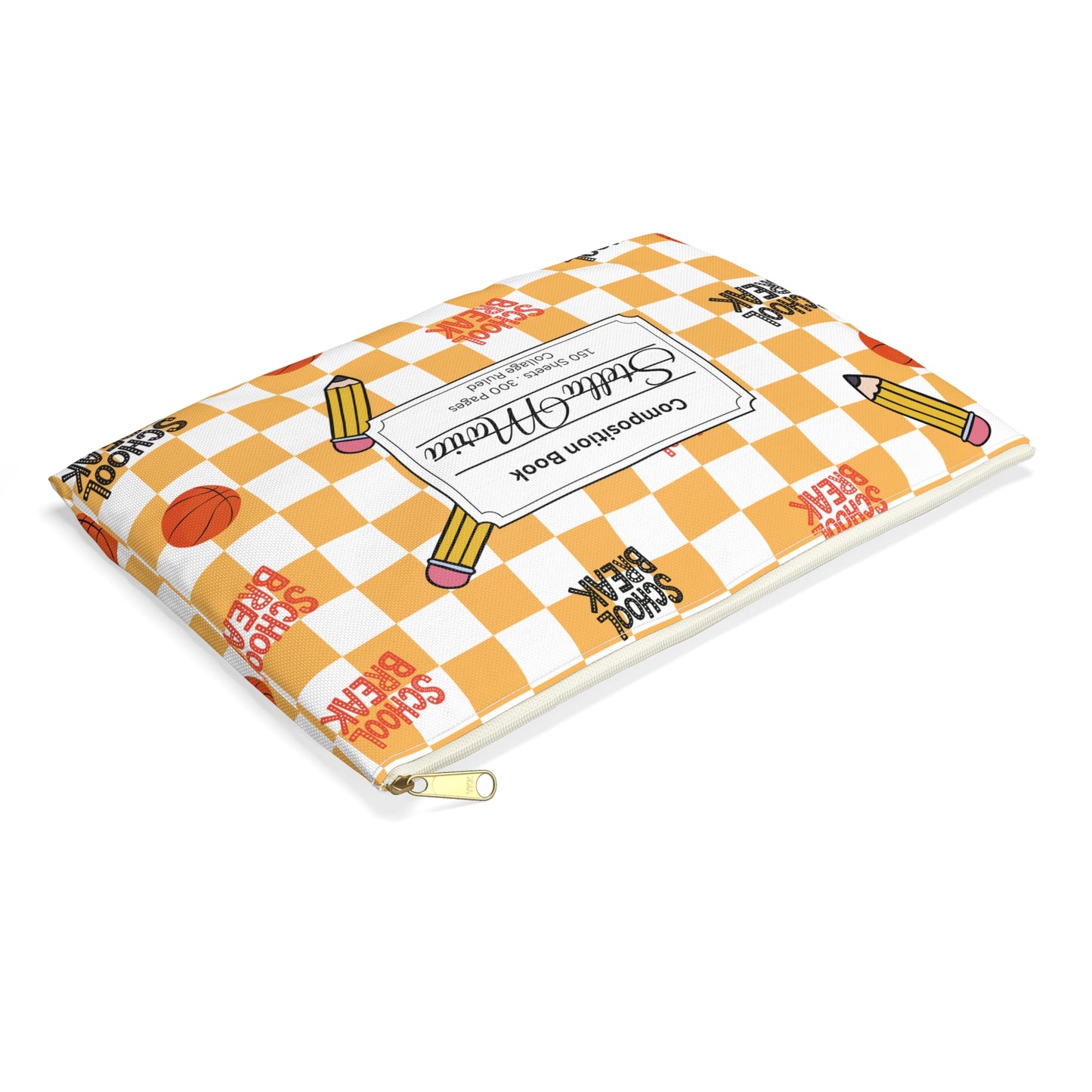 Personalized Orange Schoolyard Chic Composition Book Inspired Accessory Pouch, Kids School Supplies, Classroom Organizer, Teacher Gift, Fun Stationery Case, Back to School