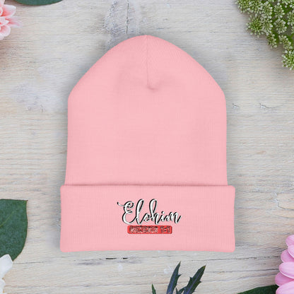 Embroidered 'ELOHIM, GENESIS 1:1' Classic Cuffed Beanie - Cozy Winter Hat, Streetwear Accessory, Personalized Gifts, Religious Apparel, Unisex Beanie