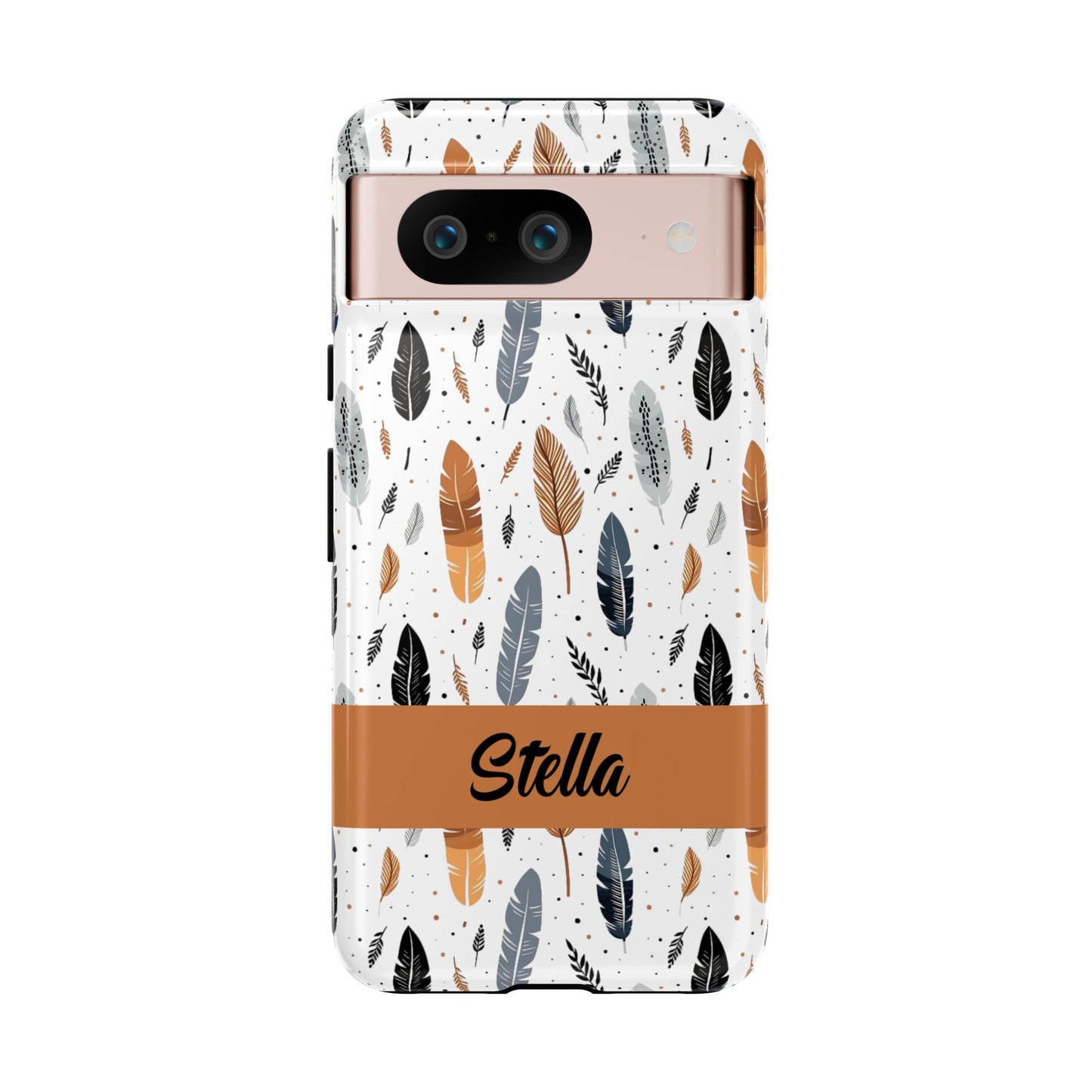 Personalized Whispering Feathers Samsung, Google Pixel and iPhone Case, Custom Name Case.