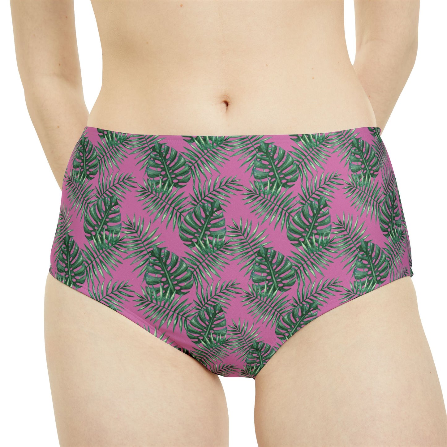 Pink Tropical Bliss High-Waist Hipster Bikini Bottom (AOP)