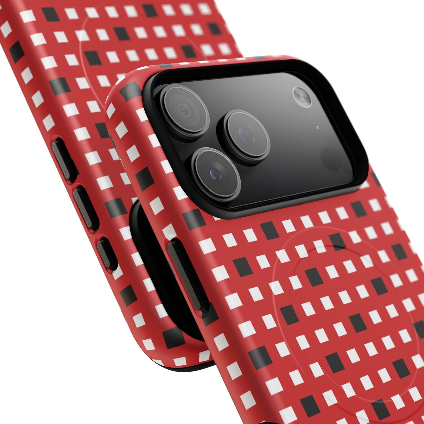 Crimson Gridlock Tough iPhone Magnetic Cases, Durable iPhone Accessories, Gift for Tech Lovers, Modern Design