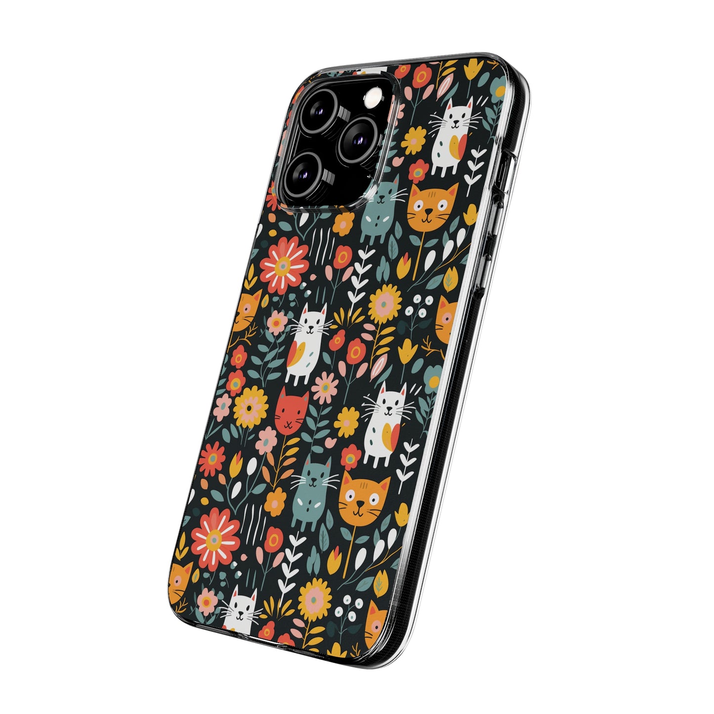 Whimsical Feline Garden Clear Silicone iPhone Cases