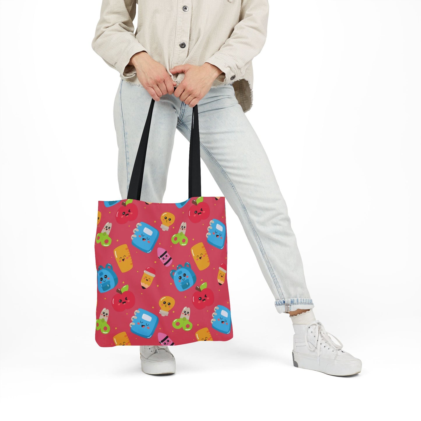 Personalized Kawaii Composition Book Inspired Canvas Tote Bag with Colorful Straps, Cute School Bag, Eco-Friendly Tote, Back to School Shopping Bag, Teacher Gift Idea