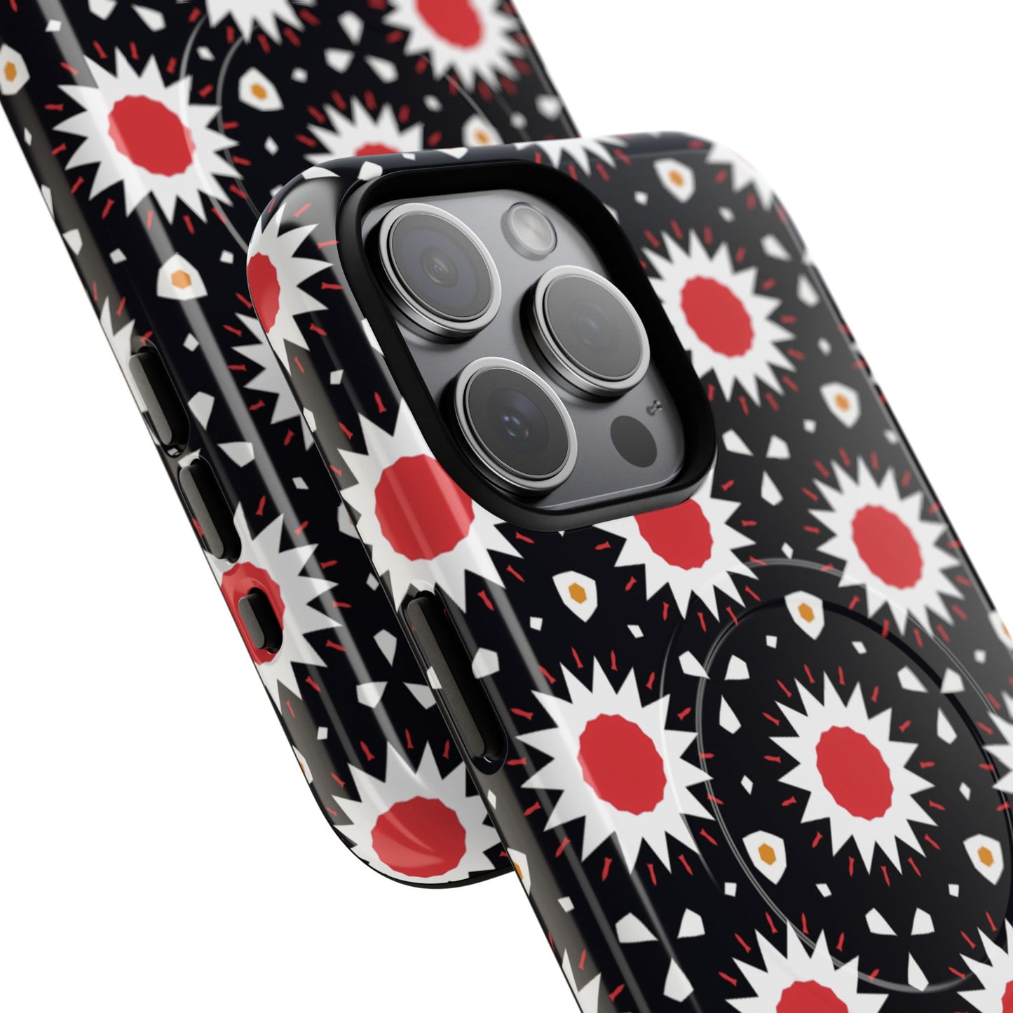 Crimson Spark Radiance Bold Floral Magnetic iPhone Cases, Stylish Tough Cases, Unique iPhone Accessories, Perfect Gift for Her, Trendy Tech Gear.