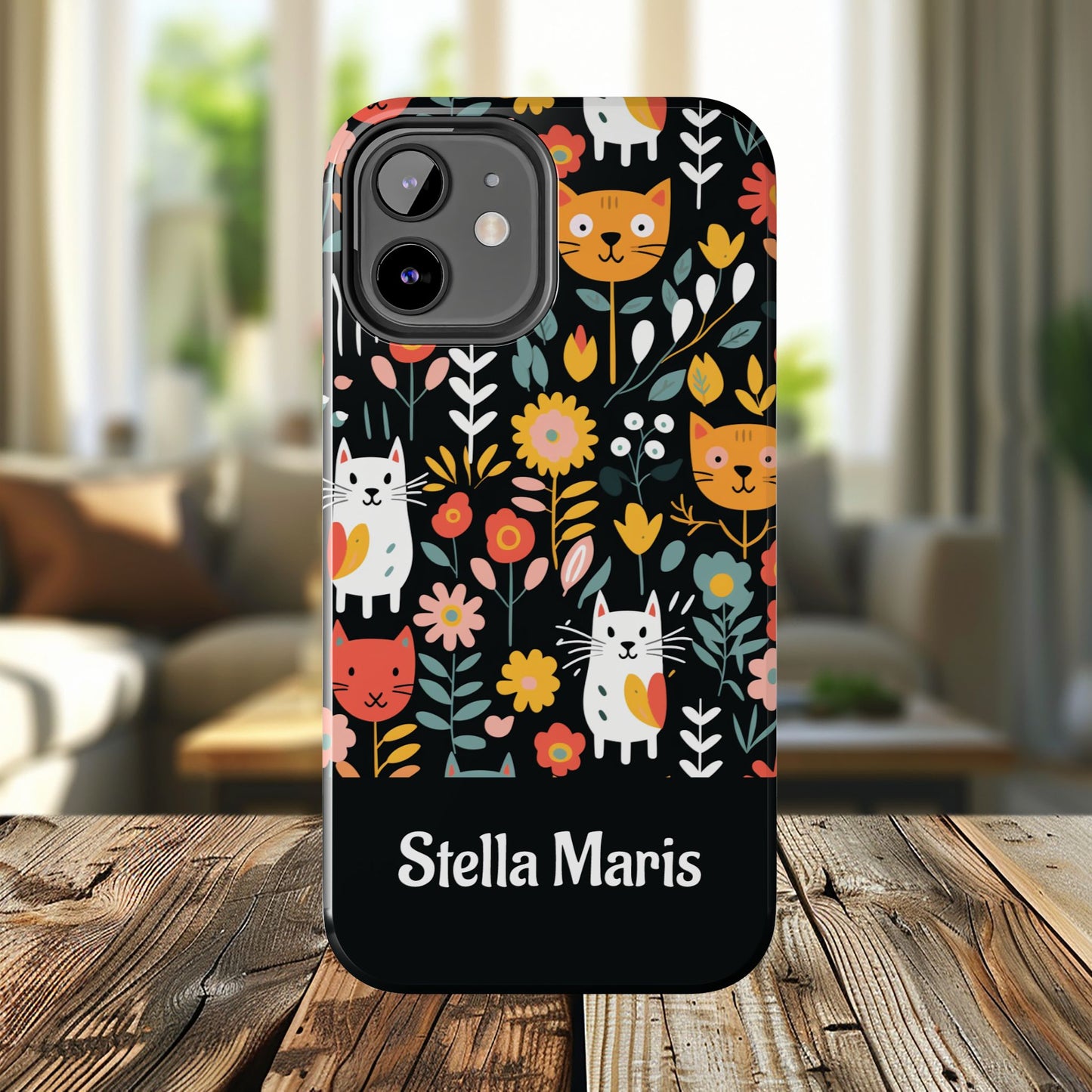 Personalized Whimsical Feline Garden Tough Phone Case — Custom Name iPhone & Samsung
