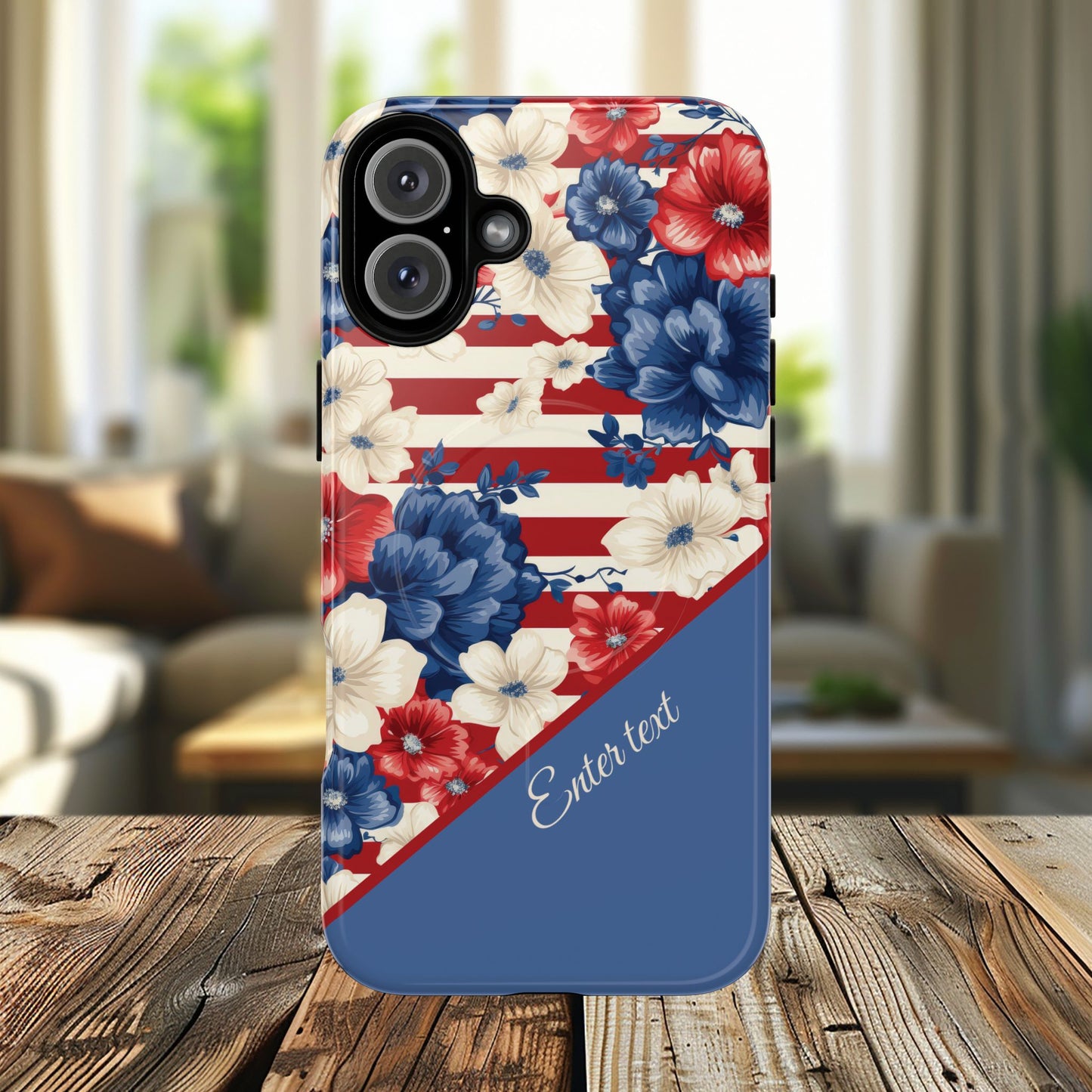 Personalized Stars, Stripes & Petals Tough Magnetic MagSafe Case, Patriotic Cover, Floral Design, Durable Protection, Gift for Her, Summer Vibes