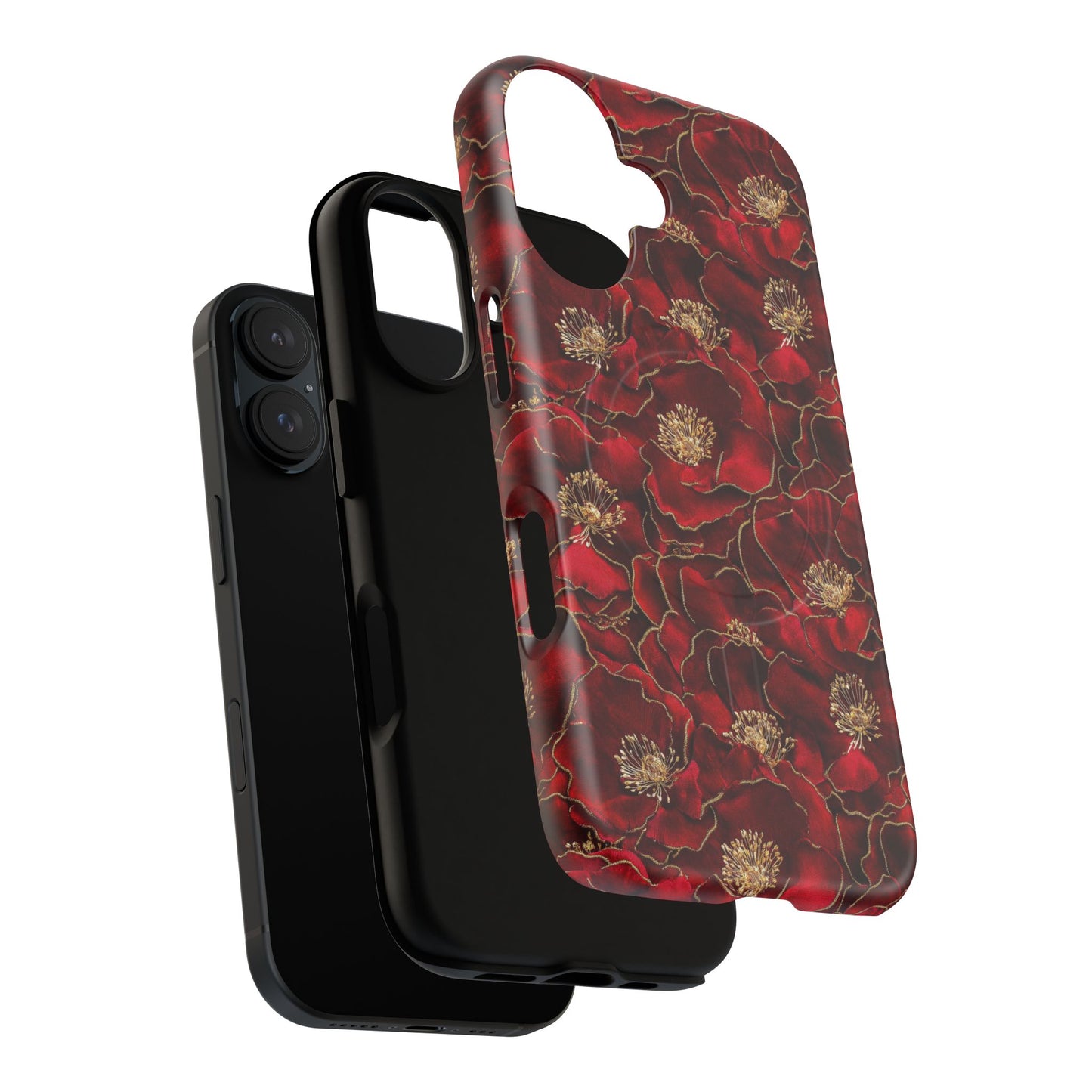 Midnight Poppy Luxe Tough iPhone Magnetic Case, Unique Flower iPhone Cover, Durable Floral Design, Gift for Her, Gift for Mother's.