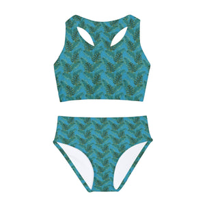 Turquoise Tropical Bliss Girls Two Piece Swimsuit (AOP)-(PY)