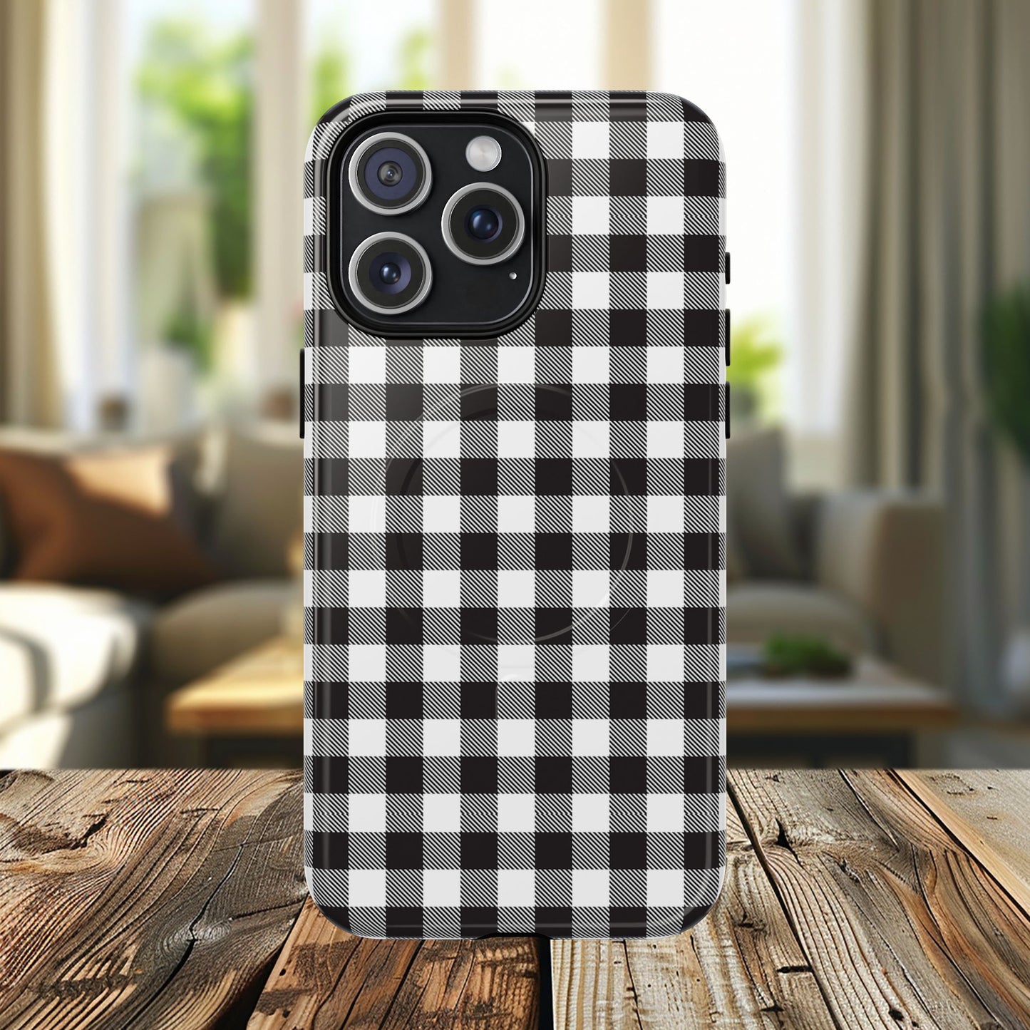 Black and White Gingham Phone Case, Tough Magnetic Cases, Stylish Phone Cover, Gift for Her, Trendy Phone Accessory, Checkered Print